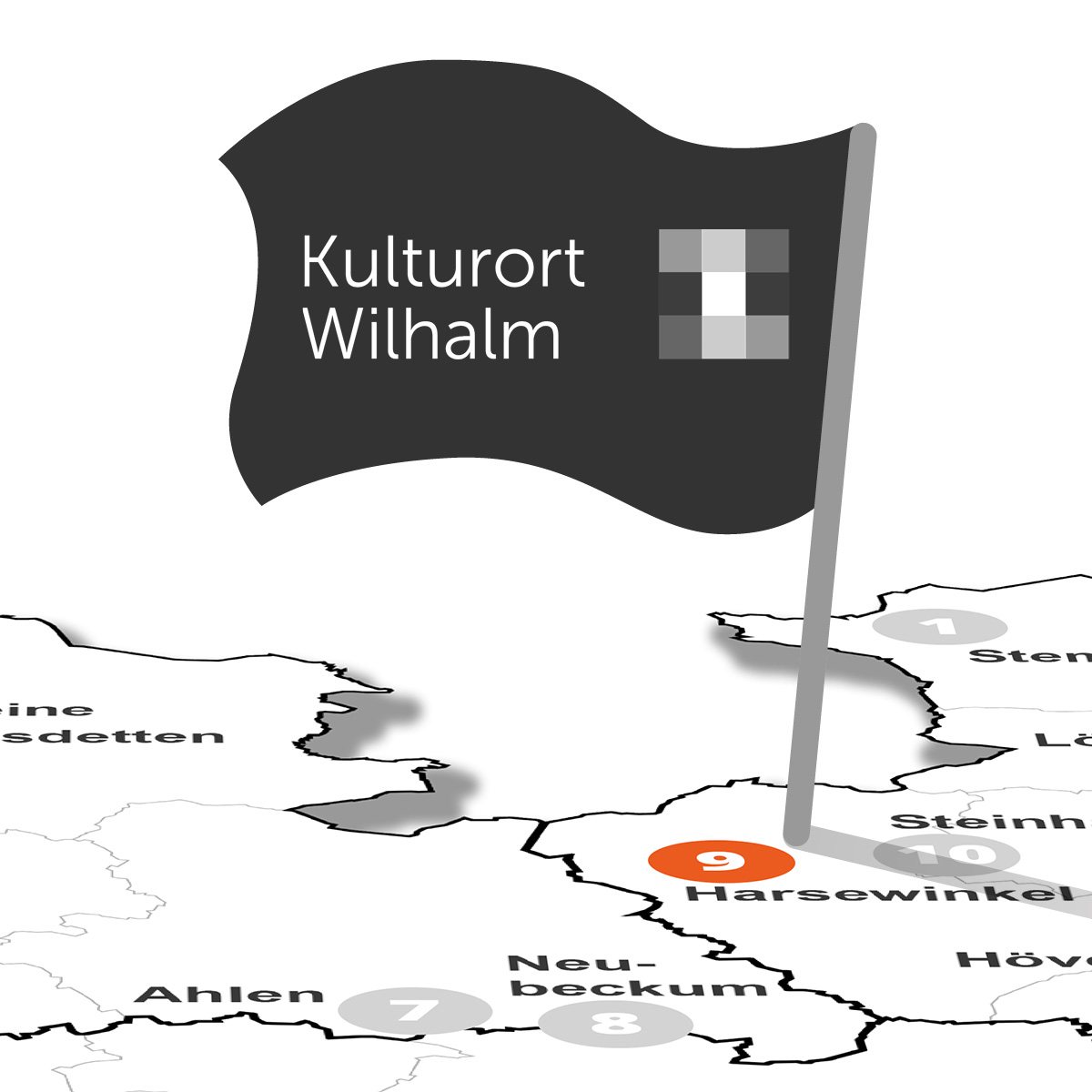 Landkarte-mit-Fahne-9-Harsewinkel Wasserschloss Reelkirchen