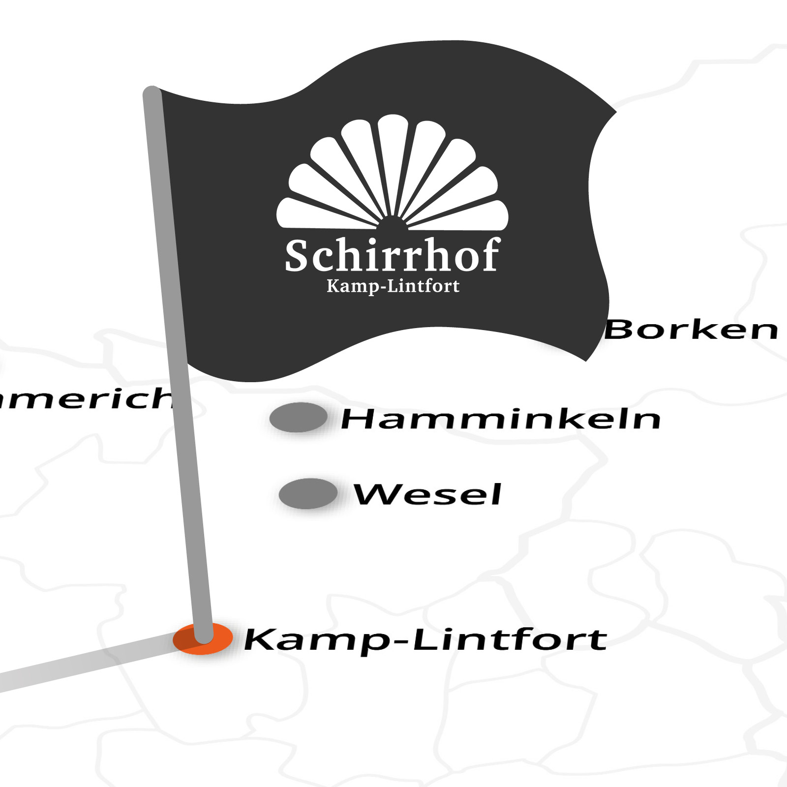 2025-Landkarte-mit-Fahne-Kamp-Lintfort Wasserschloss Reelkirchen